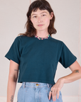 Alex is wearing Cropped Burly Tee in Lagoon