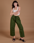Drop Pocket Cargo Pants in Evergreen and Cropped Tank in vintage tee white on Alex