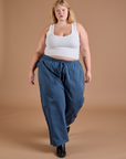 Drop Pocket Cargo Pants in French Blue and Cropped Tank in vintage tee white on Juliet