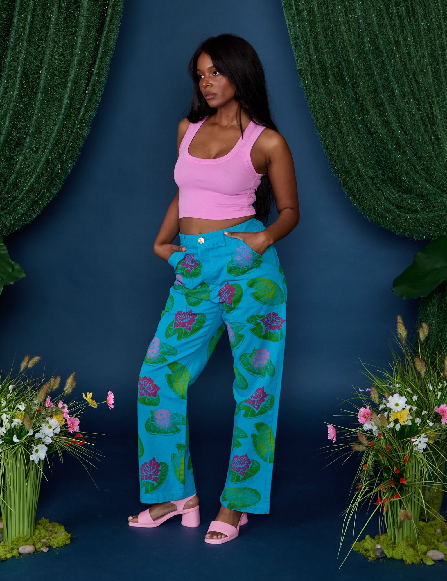 Paintstamped Work Pants - Lilypad – BIG BUD PRESS
