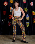 Work Pants in Halloween Masks and Cropped Tank in Vintage Tee White on Alex