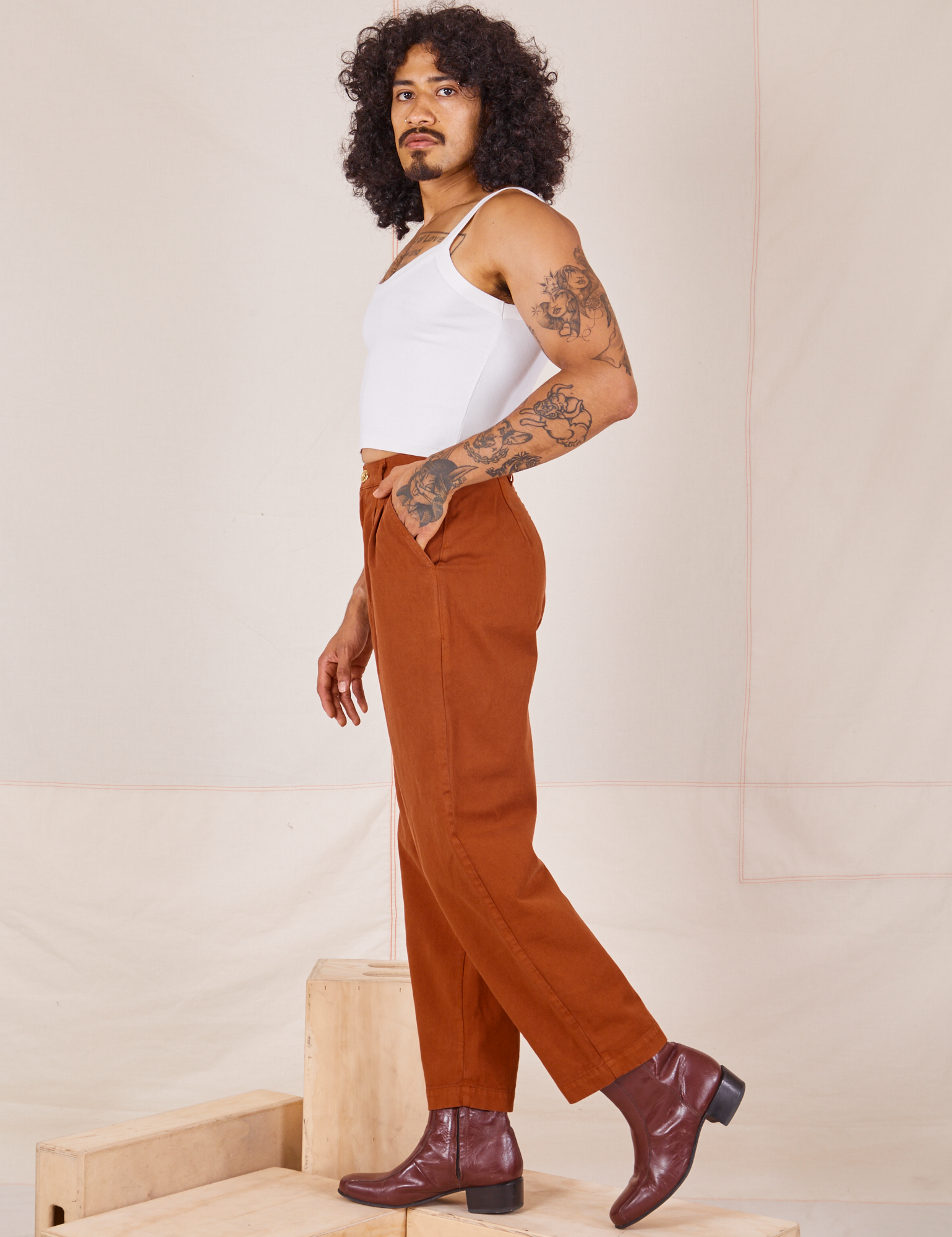 Terracotta wide top leg trousers
