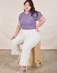 Ashley is wearing Jr. Varsity Tee in Faded Grape and vintage tee off-white Western Pants