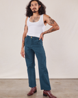 Jesse is wearing Work Pants in Lagoon and vintage tee off-white Cropped Tank