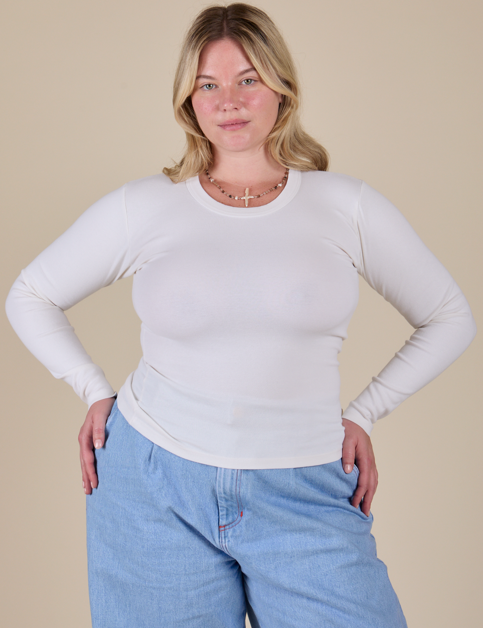 Long Sleeve Baby Tee - Vintage Tee Off-White