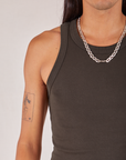 Racerback Tank in Espresso Brown front close up on Anthony