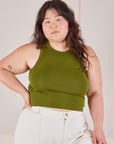 Ashley is 5’7” and wearing XL Racerback Tank in Summer Olive