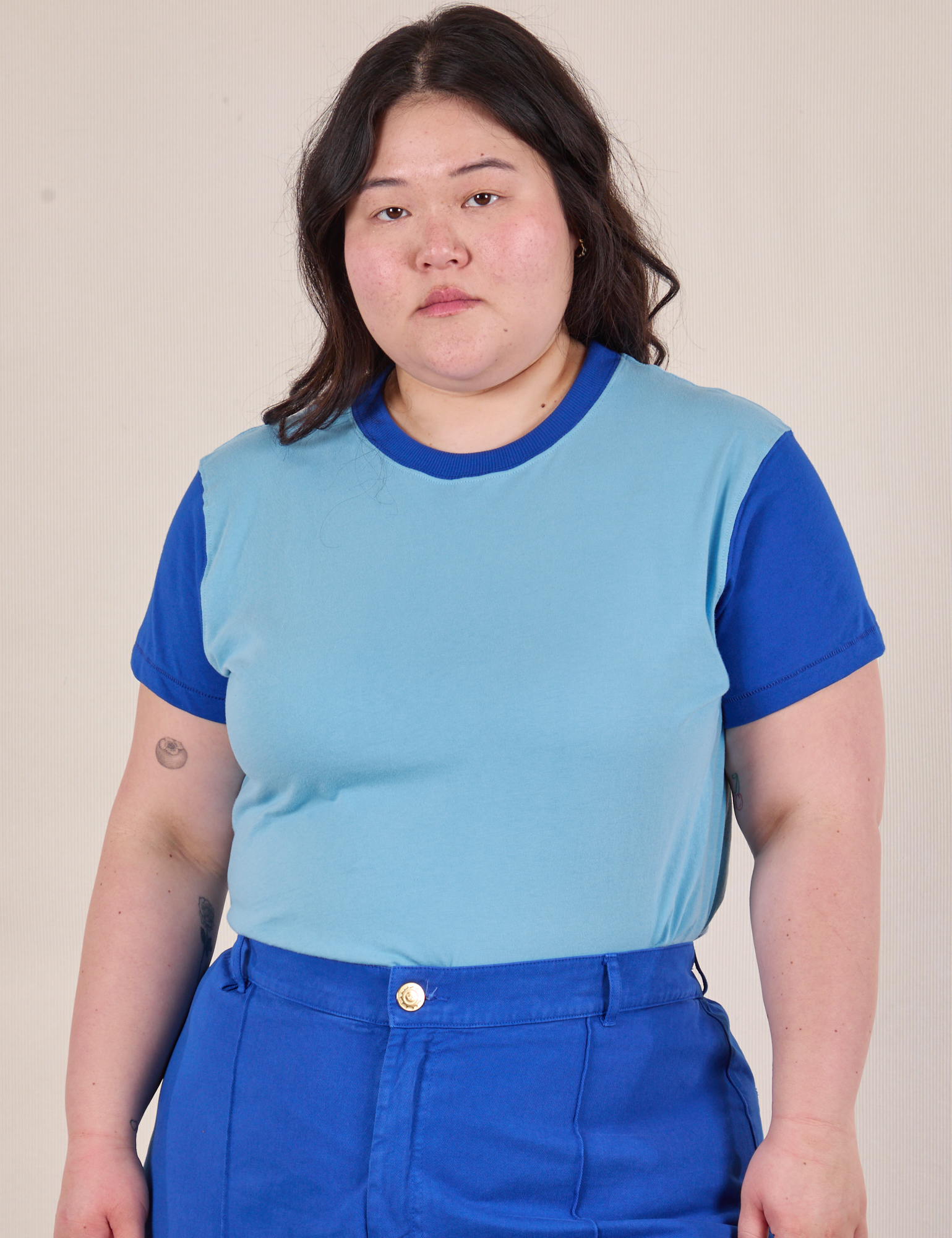 Mismatched Tee in Baby & Royal Blue on Ashley