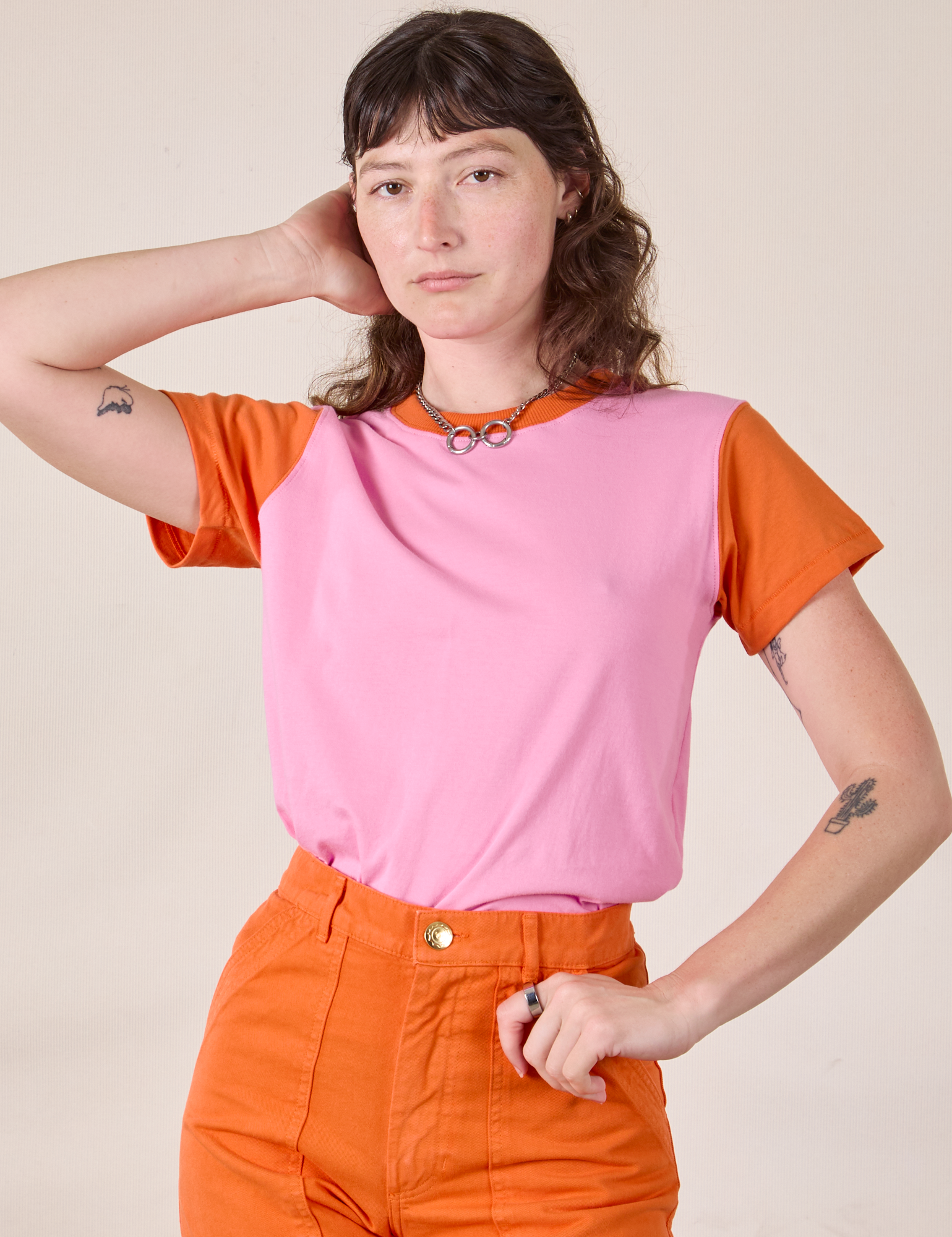 Mismatched Tee in Pink & Orange on Alex