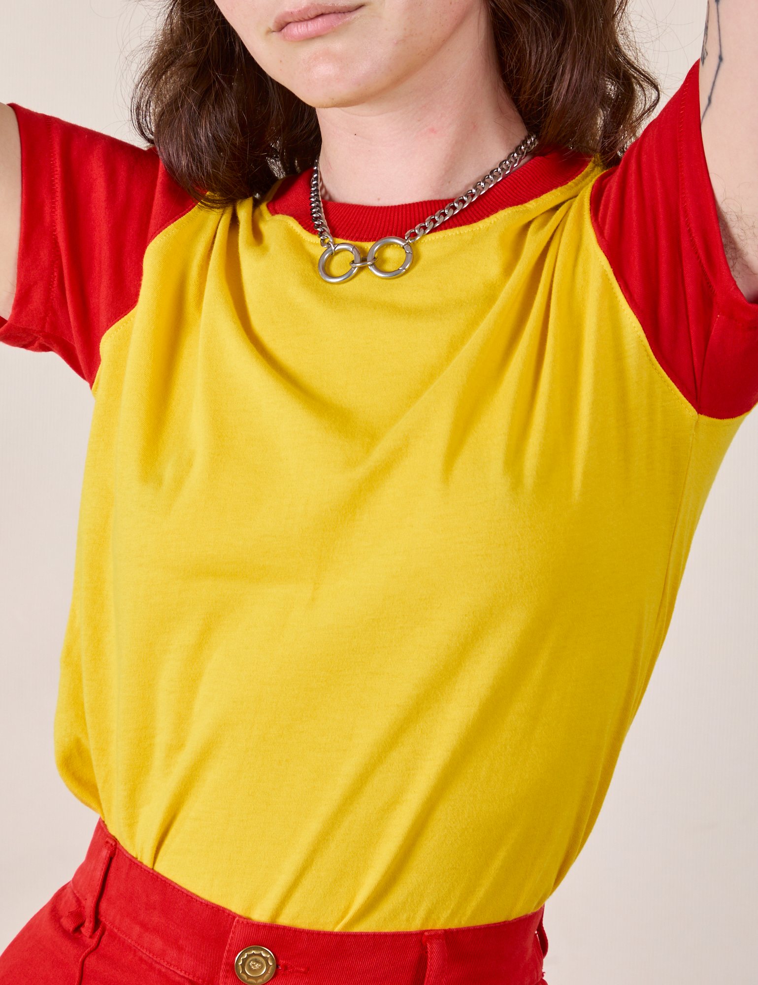 Mismatched Tee in Yellow & Red on Alex