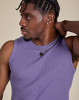 Front close up of Muscle Tee in Faded Grape on Isaac