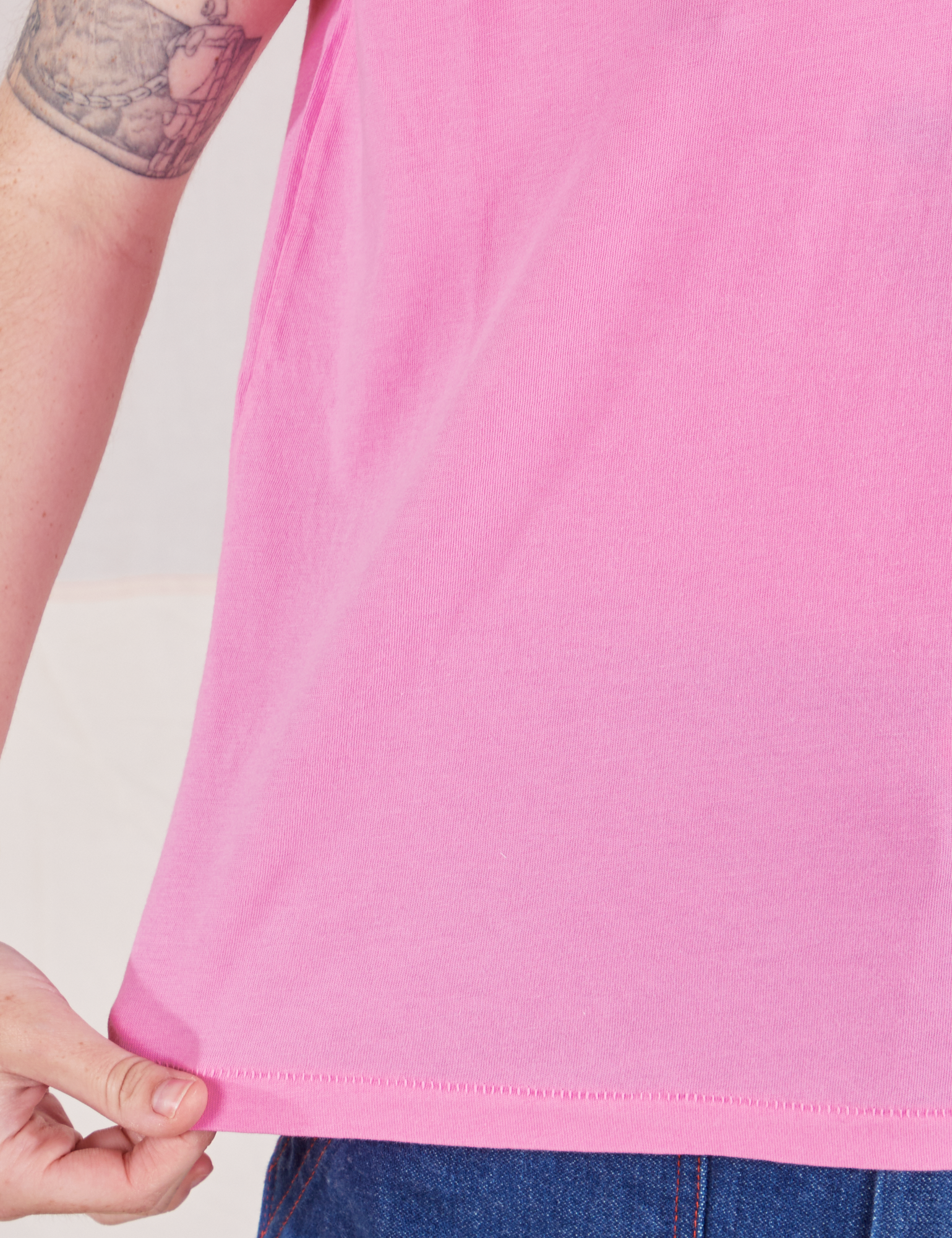 Organic Vintage Tee in Bubblegum Pink bottom hem close up