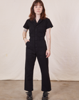 Petite Short Sleeve Jumpsuit in Basic Black worn by Hana