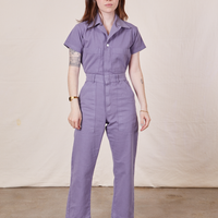 Petite Short Sleeve Jumpsuit in Faded Grape on Hana
