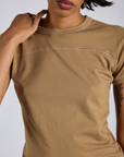 Jr. Varsity Tee in Desert Brown close up on Kira