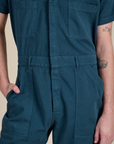 Close up of Short Sleeve Jumpsuit in Lagoon on Quinn