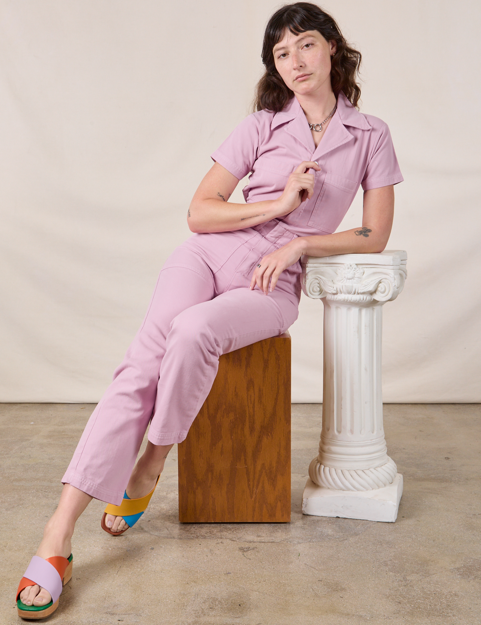Short Sleeve Jumpsuit in Lilac on Alex