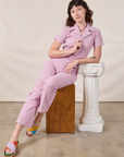 Short Sleeve Jumpsuit in Lilac on Alex