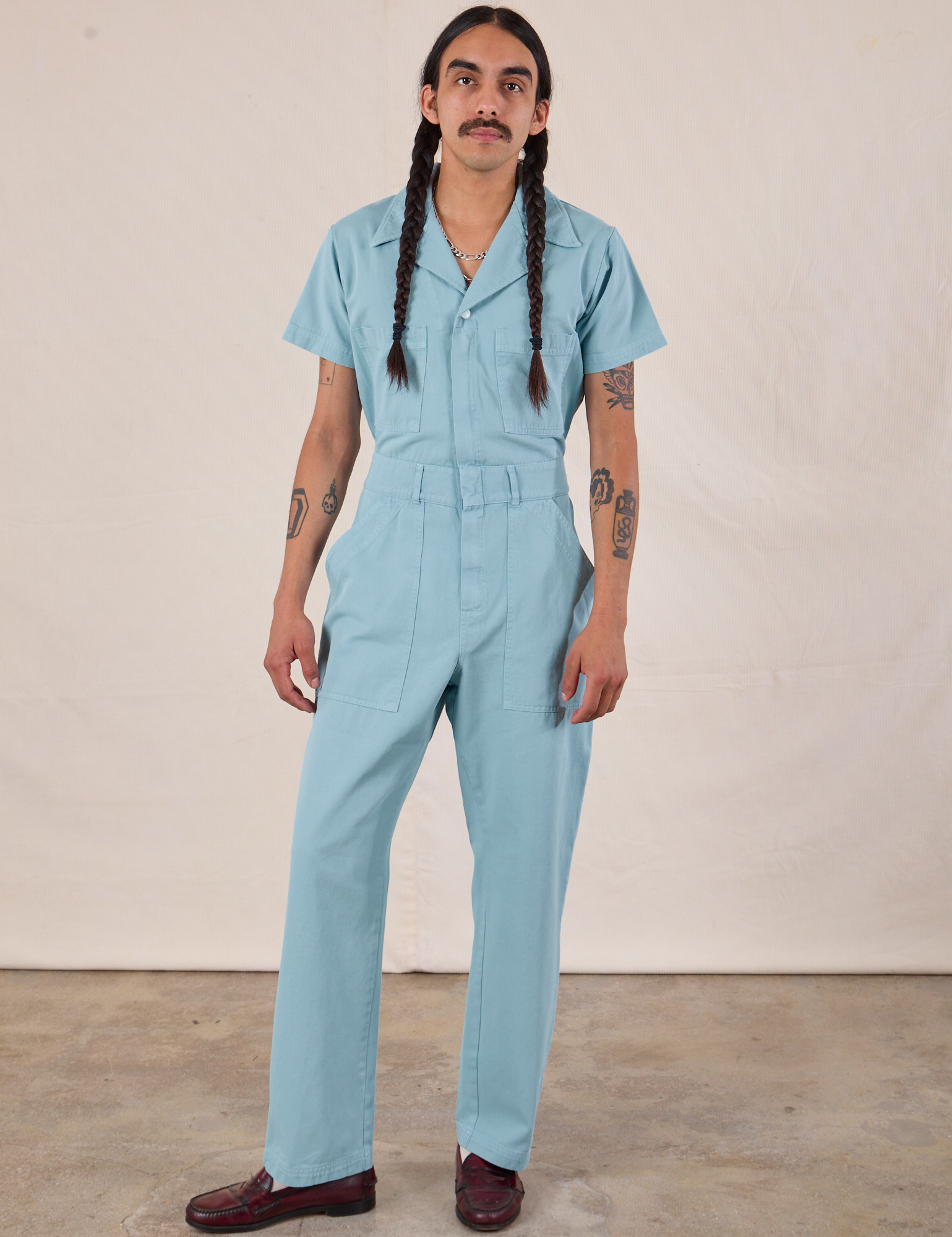 Short Sleeve Jumpsuit in Baby Blue on Anthony