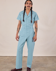 Short Sleeve Jumpsuit in Baby Blue on Anthony