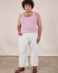 Miguel is wearing Tank Top in Lilac paired with vintage tee off-white Western Pants
