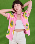 Paintstamped Pantry Button-Up in Bubblegum Pink on Alex