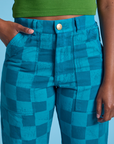 Checkerboard Work Pants in Blues front close up on Kandia