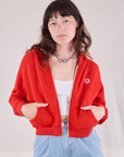 Cropped Zip Hoodie - Mustang Red