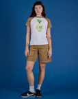 Alex is 5’8” and wearing P Produce Raglan Tee in Onion