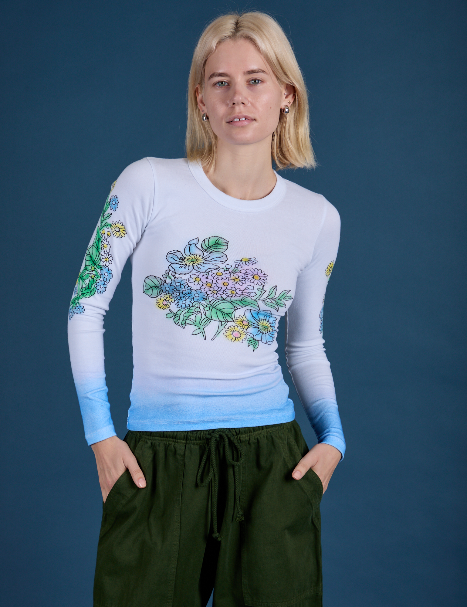 Floral Long Sleeve Baby Tee - Baby Blue – BIG BUD PRESS