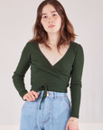 Hana is wearing Wrap Top in Swamp Green