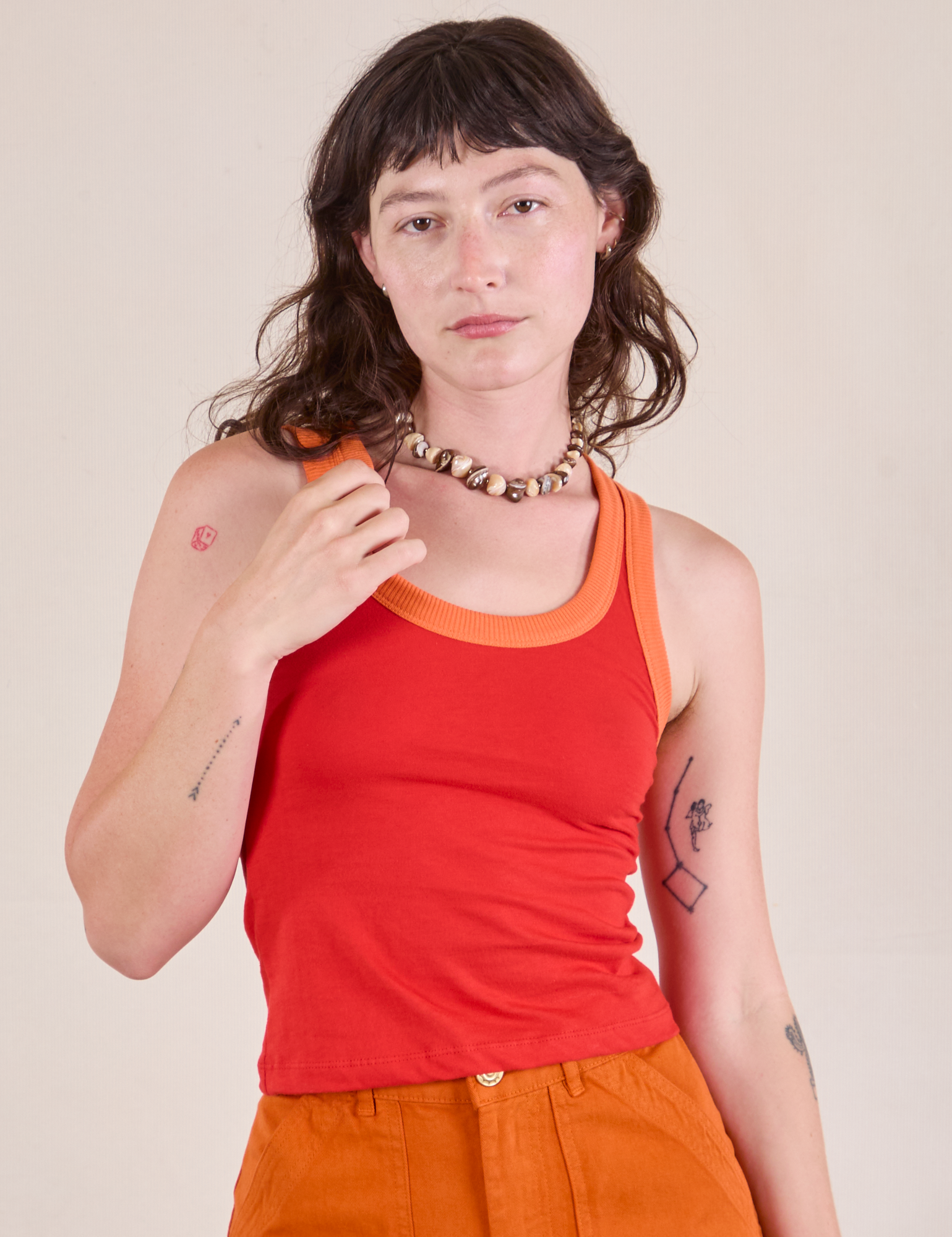 Colorblock Cropped Tank in Mustang Red on Alex