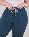 Rolled Cuff Sweat Pants in Lagoon front close up on Ashley