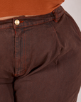 Overdyed Denim Trouser in Fudge front close up on Morgan