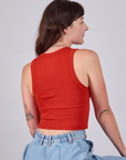 Cropped Tank Top in Mustang Red back view on Alex
