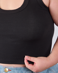 Cropped Tank Top in Basic Black front close up on Ashley