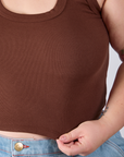 Cropped Tank Top in Fudgesicle Brown close up on Ashley