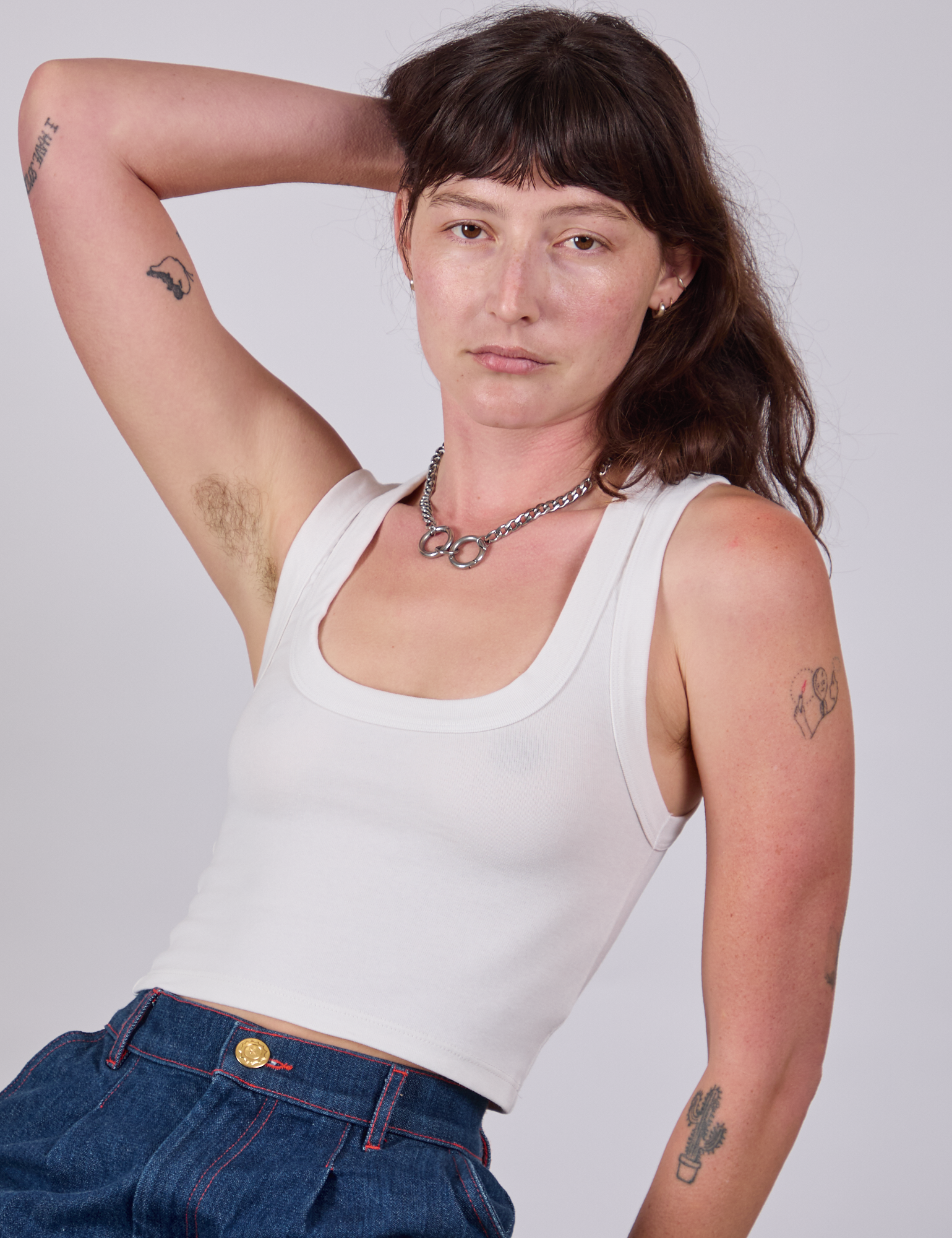 Cropped Tank Top in Vintage Tee White worn by Alex