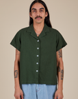 Buttoned up Pantry Button-Up in Swamp Green on Anthony