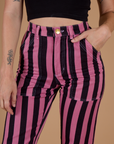 Black Stripe Work Pants - Bubblegum Pink