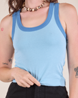 Colorblock Cropped Tank in Baby Blue front close up on Alex
