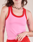 Colorblock Cropped Tank in Bubblegum Pink front close up on Alex