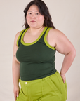 Colorblock Cropped Tank in Swamp Green angled front view on Ashley