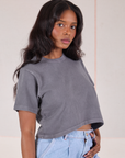 Cropped Burly Tee in Washed Grey angled front view of Cropped Burly Tee in Washed Grey