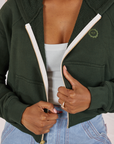 Cropped Zip Hoodie in Swamp Green front close up on Kandia