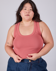 Ashley is wearing Cropped Tank Top in Raspberry Sorbet