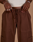 Drop Pocket Cargo Pants in Fudgesicle Brown front close up on Jerrod