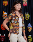 Halloween Masks Pantry Button-Up angled front view on Alex