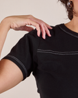 V Tee in Basic Black front shoudler close up on Tiara