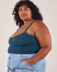 Angled front view of Cropped Cami in Lagoon on Morgan